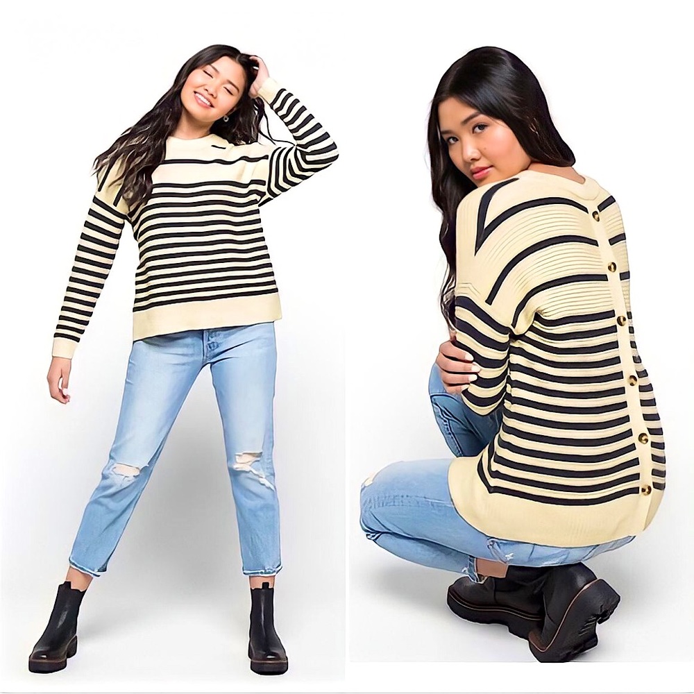 Madewell Greensboro Striped Button-Back Sweater | M